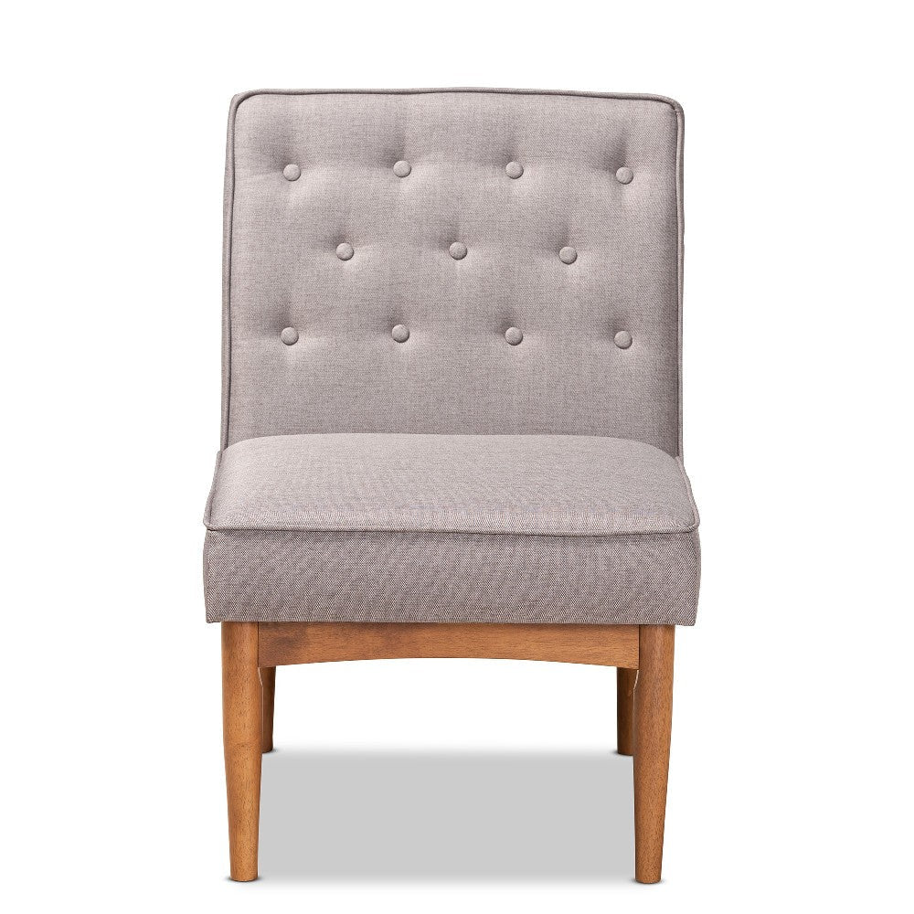 Baxton Studio Riordan Mid-Century Modern Grey Fabric Upholstered and Walnut Brown Finished Wood Dining Chair WHI-BBT8051-13-Grey-Walnut-CC