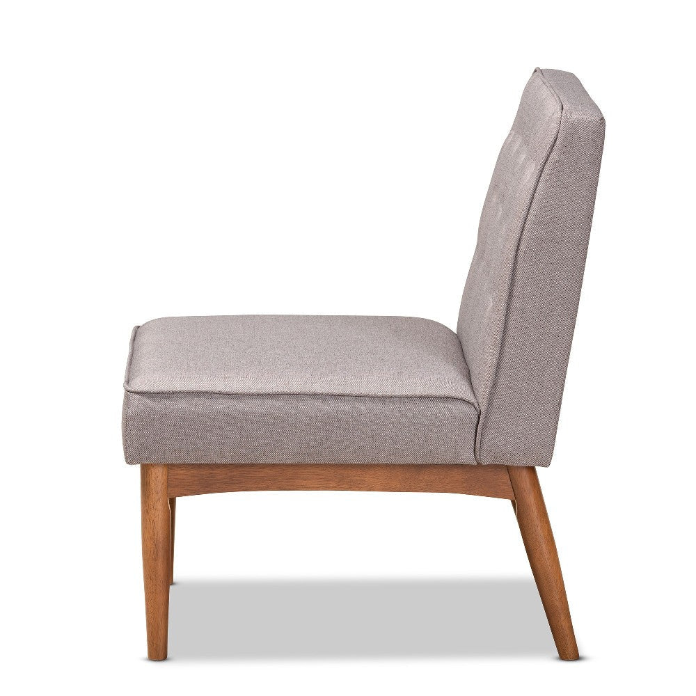 Baxton Studio Riordan Mid-Century Modern Grey Fabric Upholstered and Walnut Brown Finished Wood Dining Chair WHI-BBT8051-13-Grey-Walnut-CC