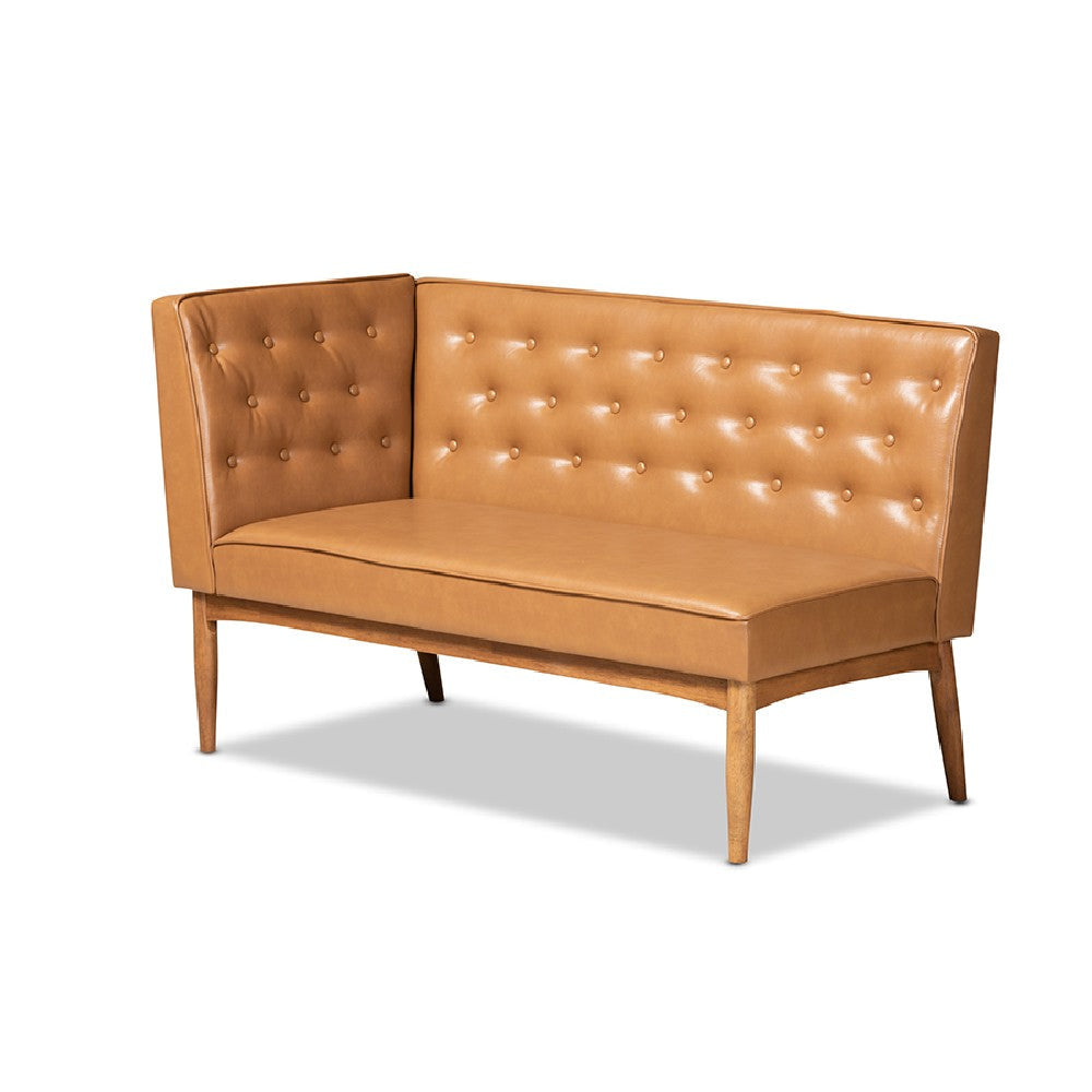 Baxton Studio Riordan Mid-Century Modern Tan Faux Leather Upholstered and Walnut Brown Finished Wood 2-Piece Dining Nook Banquette Set