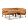 Baxton Studio Riordan Mid-Century Modern Tan Faux Leather Upholstered and Walnut Brown Finished Wood 3-Piece Dining Nook Set