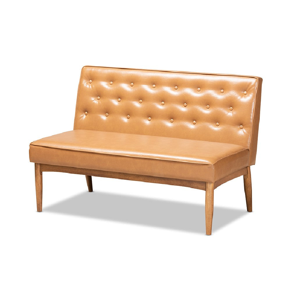 Baxton Studio Riordan Mid-Century Modern Tan Faux Leather Upholstered and Walnut Brown Finished Wood 3-Piece Dining Nook Set