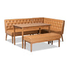 Baxton Studio Riordan Mid-Century Modern Tan Faux Leather Upholstered and Walnut Brown Finished Wood 4-Piece Dining Nook Set