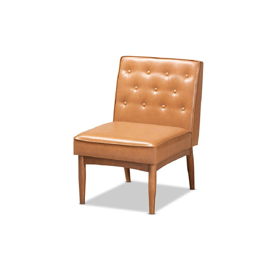 Baxton Studio Riordan Mid-Century Modern Tan Faux Leather Upholstered and Walnut Brown Finished Wood 5-Piece Dining Nook Set