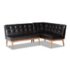 Baxton Studio Arvid Mid-Century Modern Dark Brown Faux Leather Upholstered 2-Piece Wood Dining Nook Banquette Set
