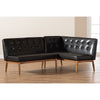 Baxton Studio Arvid Mid-Century Modern Dark Brown Faux Leather Upholstered 2-Piece Wood Dining Nook Banquette Set