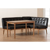Baxton Studio Arvid Mid-Century Modern Dark Brown Faux Leather Upholstered 3-Piece Wood Dining Nook Set