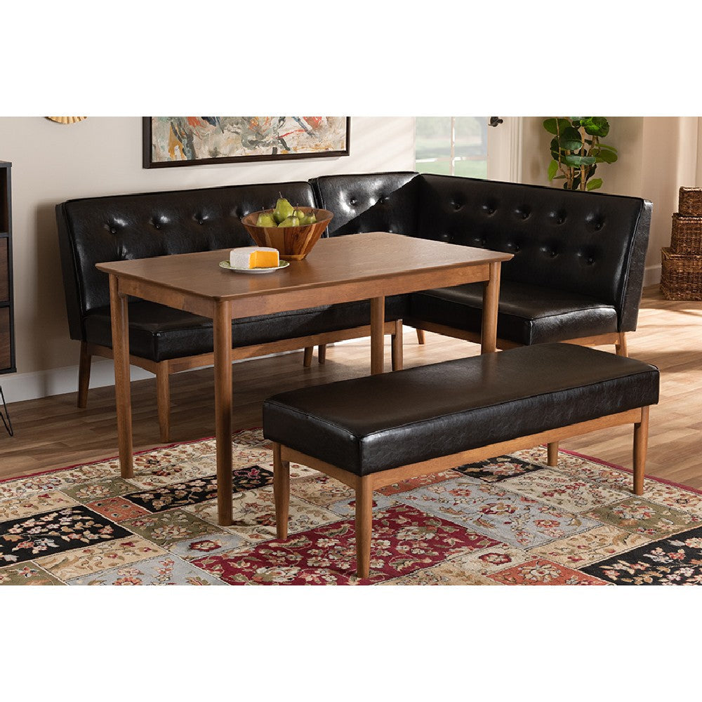 Baxton Studio Arvid Mid-Century Modern Dark Brown Faux Leather Upholstered 4-Piece Wood Dining Nook Set