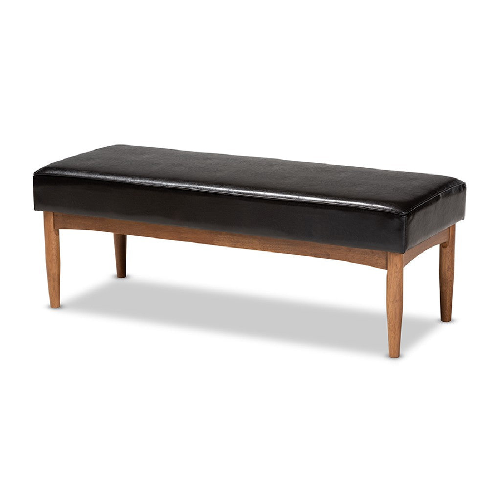 Baxton Studio Arvid Mid-Century Modern Dark Brown Faux Leather Upholstered Wood Dining Bench WHI-BBT8051-Dark-Brown-Walnut-Bench