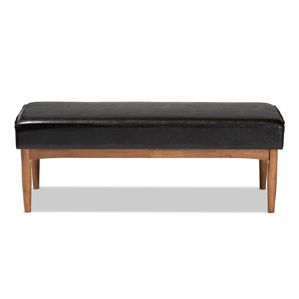 Baxton Studio Arvid Mid-Century Modern Dark Brown Faux Leather Upholstered Wood Dining Bench WHI-BBT8051-Dark-Brown-Walnut-Bench