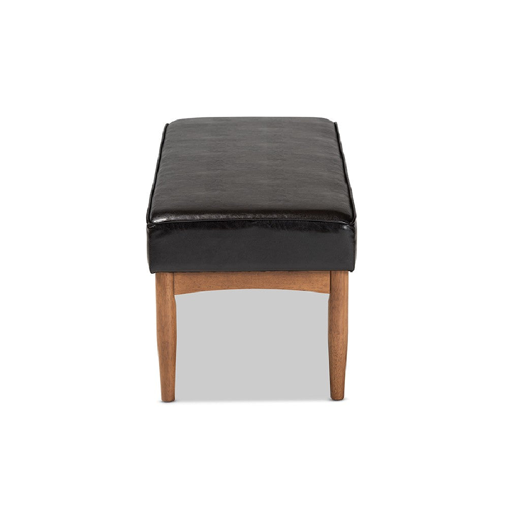 Baxton Studio Arvid Mid-Century Modern Dark Brown Faux Leather Upholstered Wood Dining Bench WHI-BBT8051-Dark-Brown-Walnut-Bench