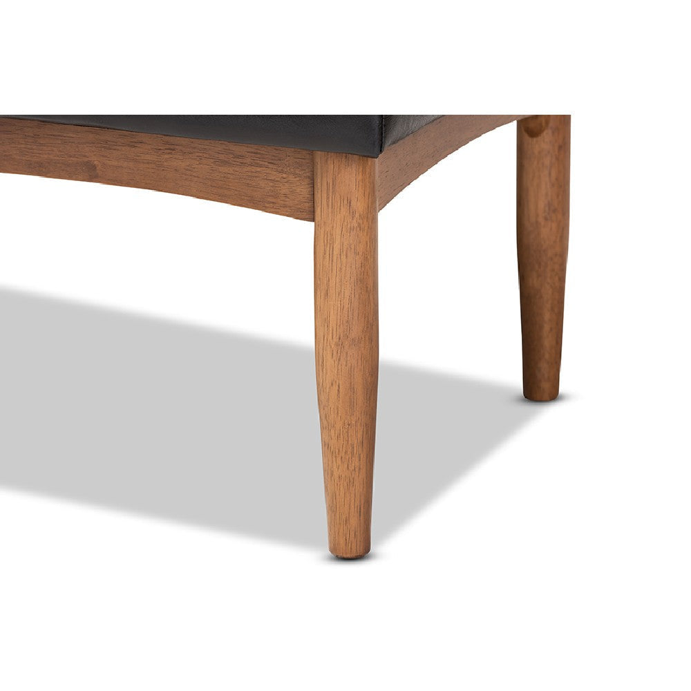 Baxton Studio Arvid Mid-Century Modern Dark Brown Faux Leather Upholstered Wood Dining Bench WHI-BBT8051-Dark-Brown-Walnut-Bench