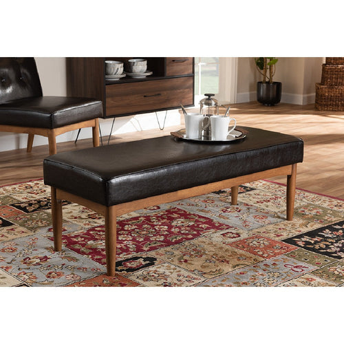 Baxton Studio Arvid Mid-Century Modern Dark Brown Faux Leather Upholstered Wood Dining Bench