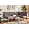 Baxton Studio Arvid Mid-Century Modern Gray Fabric Upholstered 2-Piece Wood Dining Nook Banquette Set
