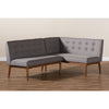 Baxton Studio Arvid Mid-Century Modern Gray Fabric Upholstered 2-Piece Wood Dining Nook Banquette Set