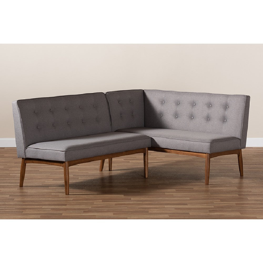 Baxton Studio Arvid Mid-Century Modern Gray Fabric Upholstered 2-Piece Wood Dining Nook Banquette Set