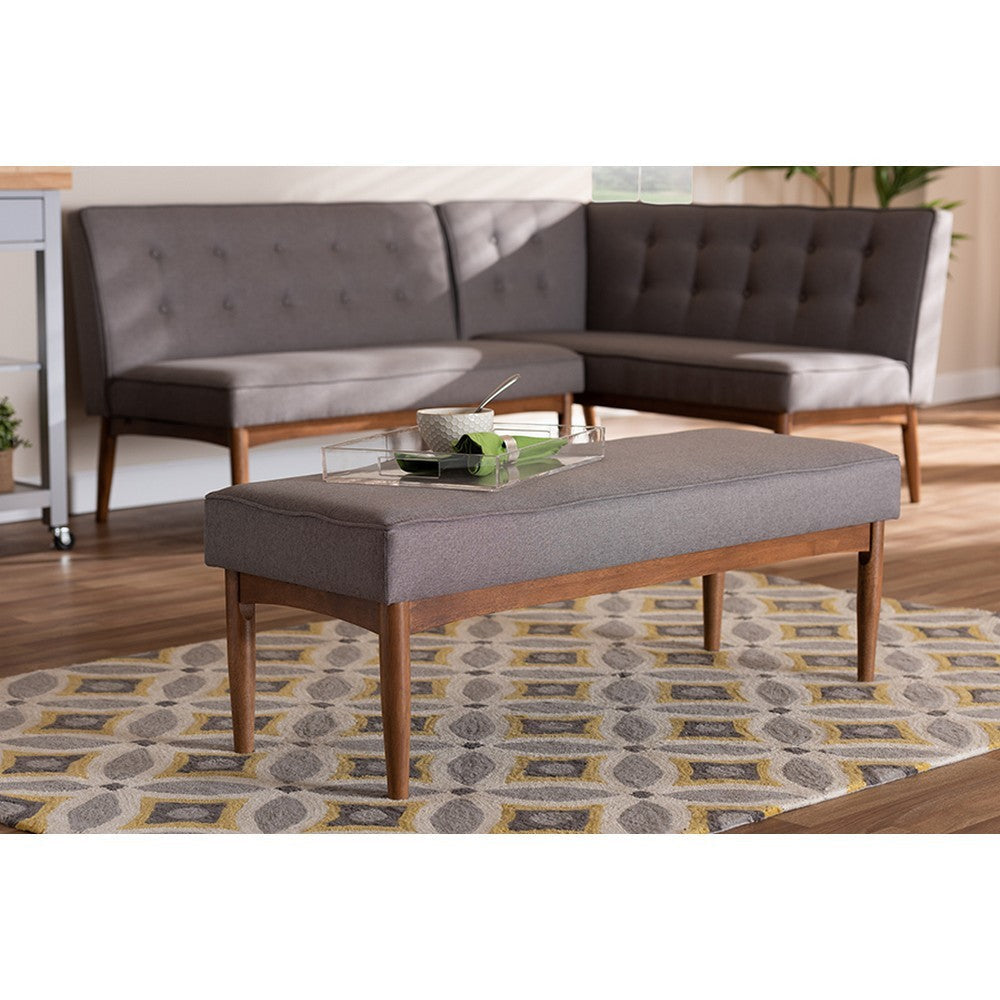 Baxton Studio Arvid Mid-Century Modern Gray Fabric Upholstered Wood Dining Bench