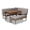 Baxton Studio Arvid Mid-Century Modern Gray Fabric Upholstered 4-Piece Wood Dining Nook Set