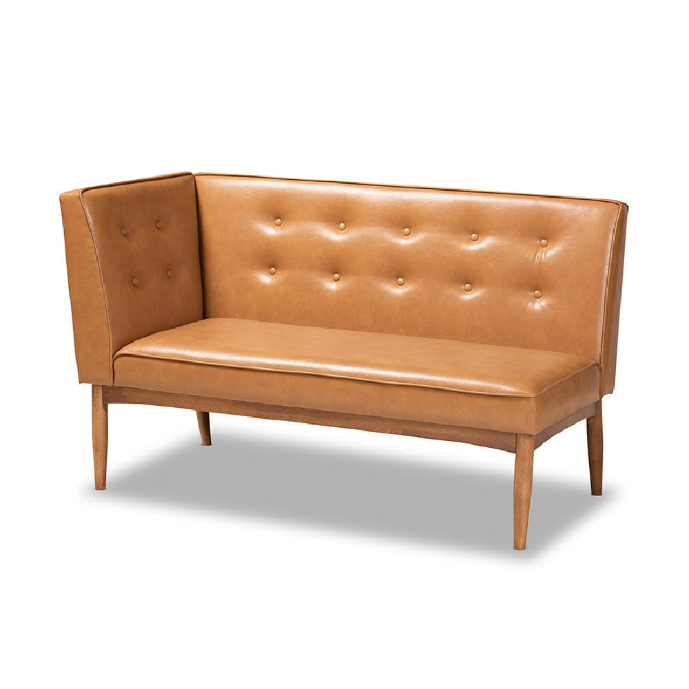 Baxton Studio Arvid Mid-Century Modern Tan Faux Leather Upholstered and Walnut Brown Finished 2-Piece Wood Dining Nook Banquette Set