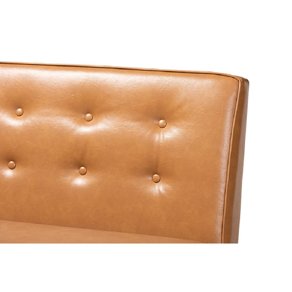 Baxton Studio Arvid Mid-Century Modern Tan Faux Leather Upholstered and Walnut Brown Finished 2-Piece Wood Dining Nook Banquette Set