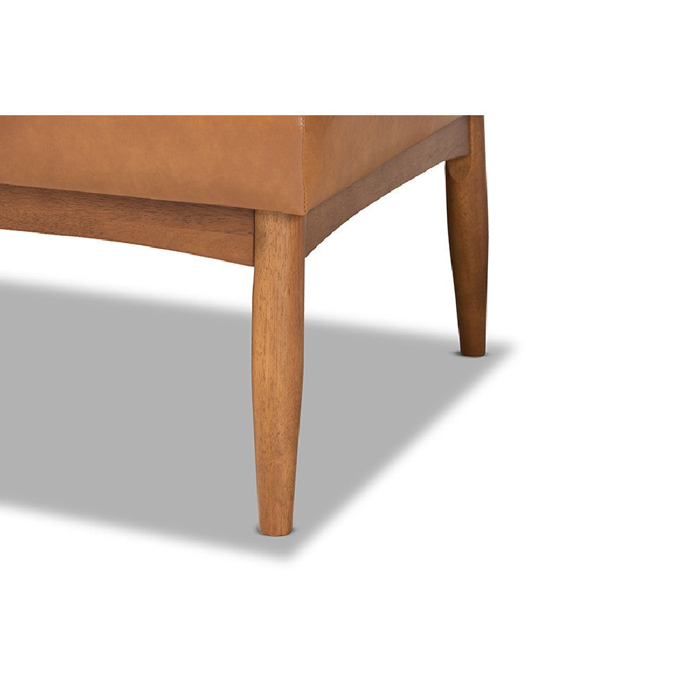 Baxton Studio Arvid Mid-Century Modern Tan Faux Leather Upholstered and Walnut Brown Finished 2-Piece Wood Dining Nook Banquette Set