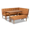 Baxton Studio Arvid Mid-Century Modern Tan Faux Leather Upholstered and Walnut Brown Finished Wood 4-Piece Dining Nook Set