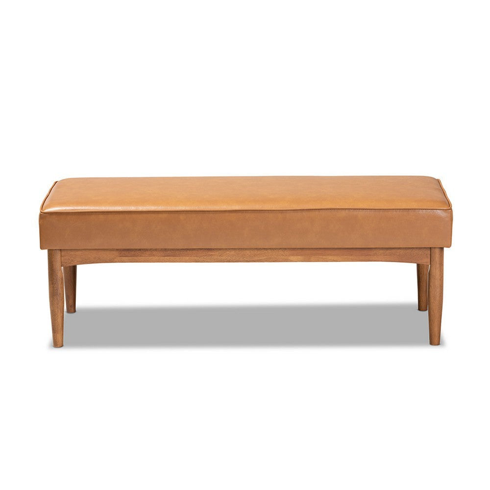 Baxton Studio Arvid Mid-Century Modern Tan Faux Leather Upholstered and Walnut Brown Finished Wood Dining Bench WHI-BBT8051-Tan-Walnut-Bench