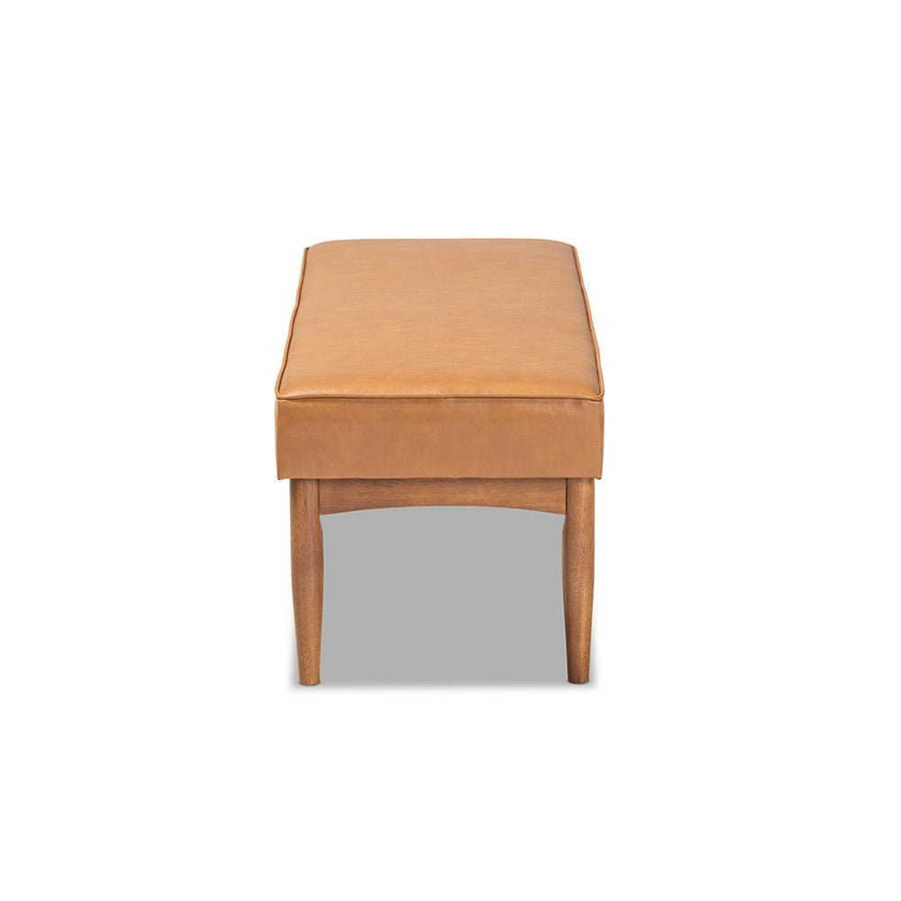 Baxton Studio Arvid Mid-Century Modern Tan Faux Leather Upholstered and Walnut Brown Finished Wood Dining Bench WHI-BBT8051-Tan-Walnut-Bench