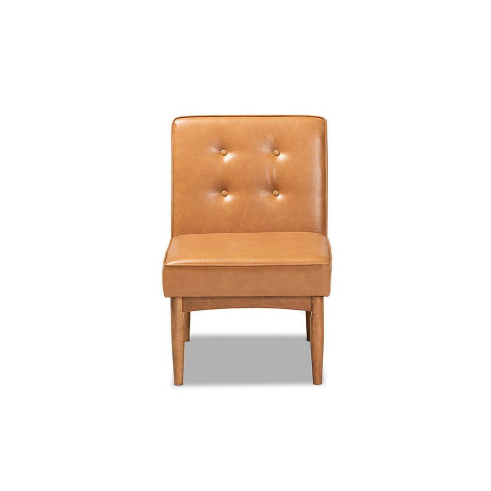 Baxton Studio Arvid Mid-Century Modern Tan Faux Leather Upholstered and Walnut Brown Finished Wood Dining Chair WHI-BBT8051-Tan-Walnut-CC