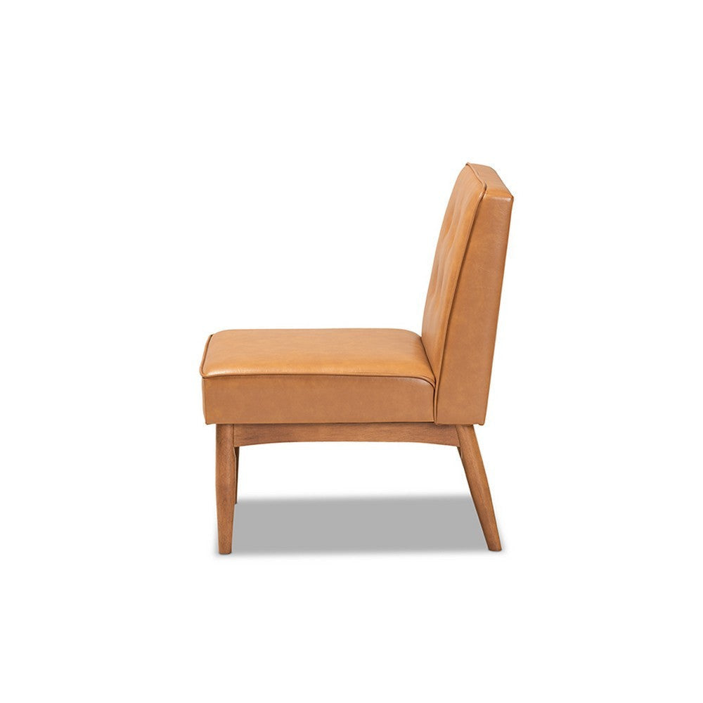 Baxton Studio Arvid Mid-Century Modern Tan Faux Leather Upholstered and Walnut Brown Finished Wood Dining Chair WHI-BBT8051-Tan-Walnut-CC