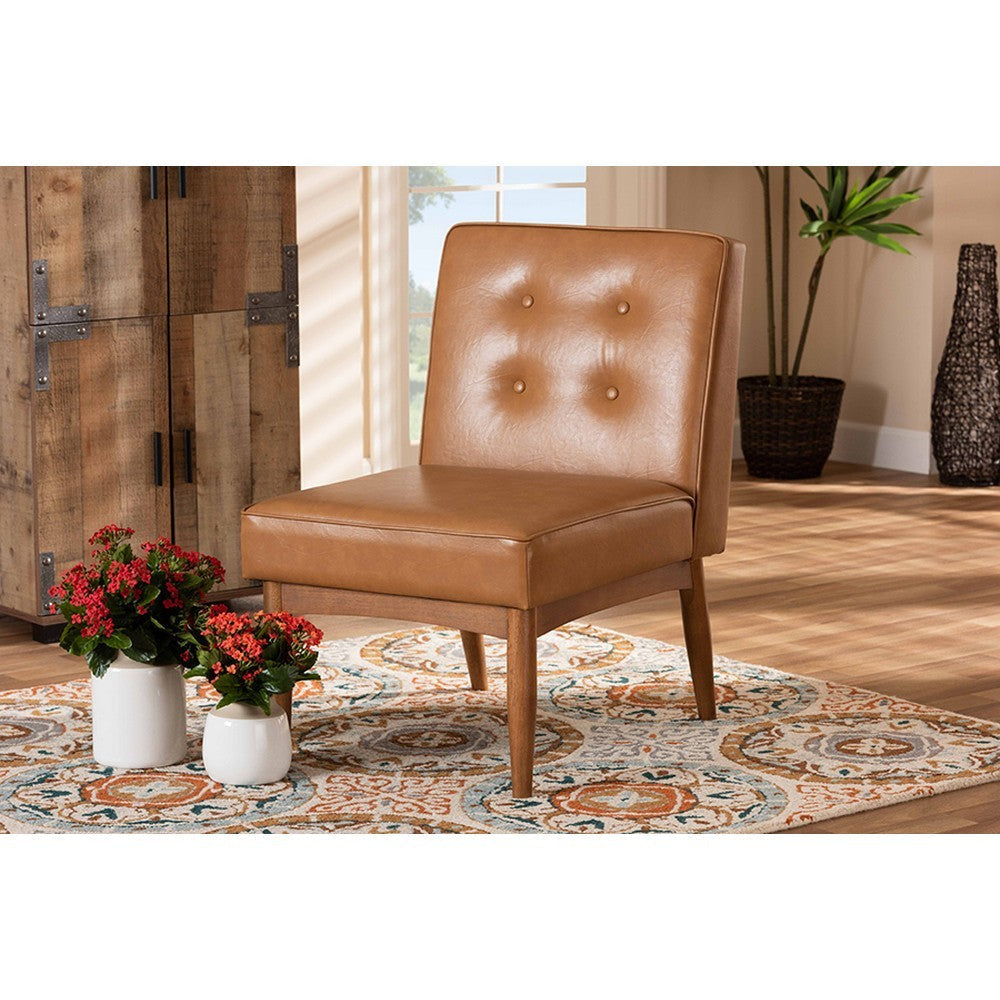Baxton Studio Arvid Mid-Century Modern Tan Faux Leather Upholstered and Walnut Brown Finished Wood Dining Chair