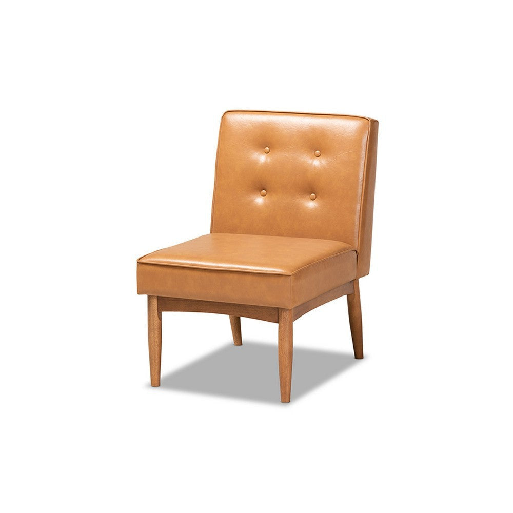 Baxton Studio Arvid Mid-Century Modern Tan Faux Leather Upholstered and Walnut Brown Finished Wood Dining Chair WHI-BBT8051-Tan-Walnut-CC