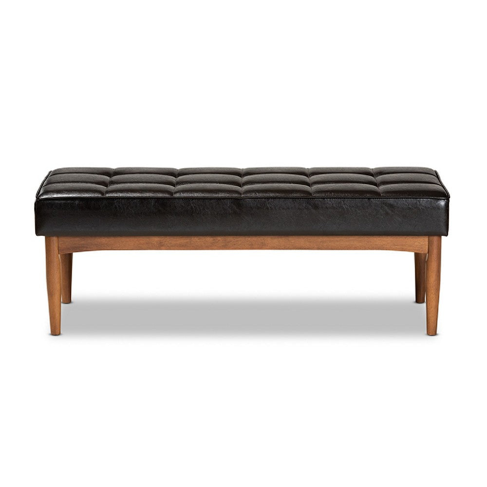 Baxton Studio Sanford Mid-Century Modern Dark Brown Faux Leather Upholstered and Walnut Brown Finished Wood Dining Bench