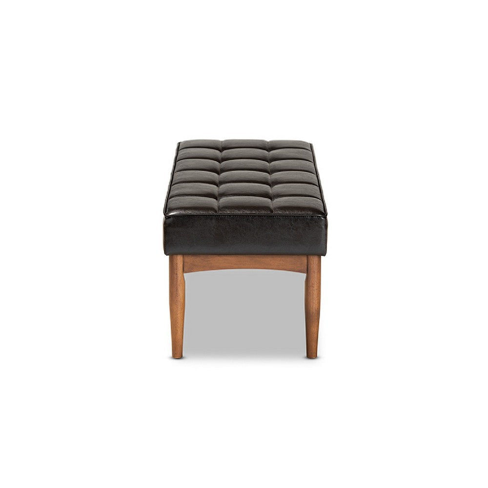 Baxton Studio Sanford Mid-Century Modern Dark Brown Faux Leather Upholstered and Walnut Brown Finished Wood Dining Bench