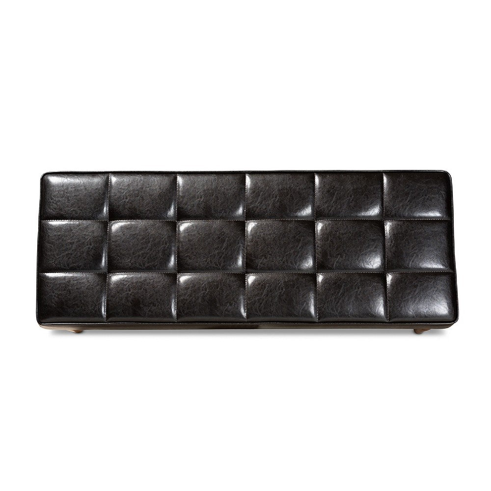 Baxton Studio Sanford Mid-Century Modern Dark Brown Faux Leather Upholstered and Walnut Brown Finished Wood Dining Bench
