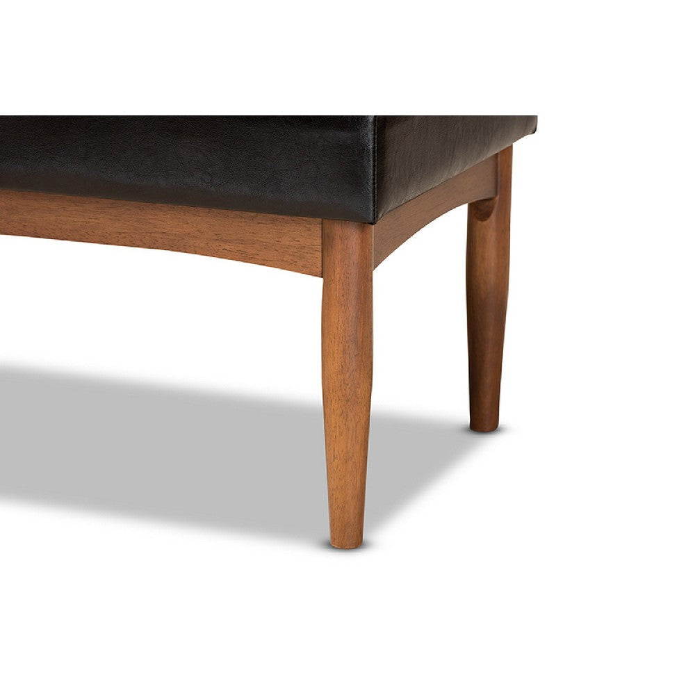 Baxton Studio Sanford Mid-Century Modern Dark Brown Faux Leather Upholstered and Walnut Brown Finished Wood Dining Bench