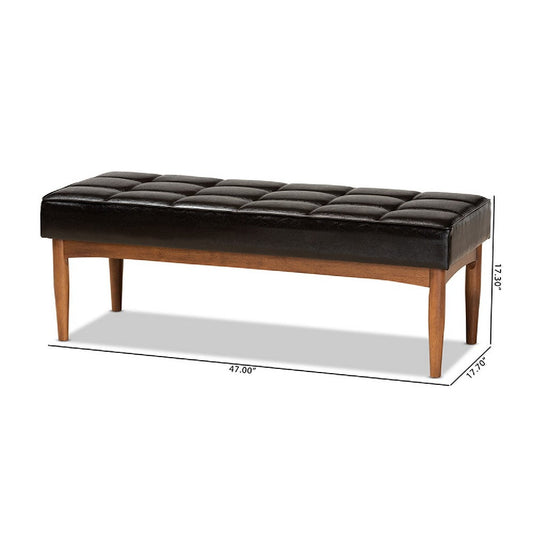Baxton Studio Sanford Mid-Century Modern Dark Brown Faux Leather Upholstered and Walnut Brown Finished Wood Dining Bench