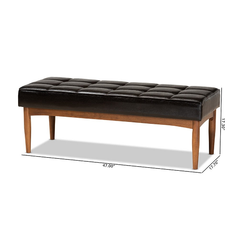 Baxton Studio Sanford Mid-Century Modern Dark Brown Faux Leather Upholstered and Walnut Brown Finished Wood Dining Bench