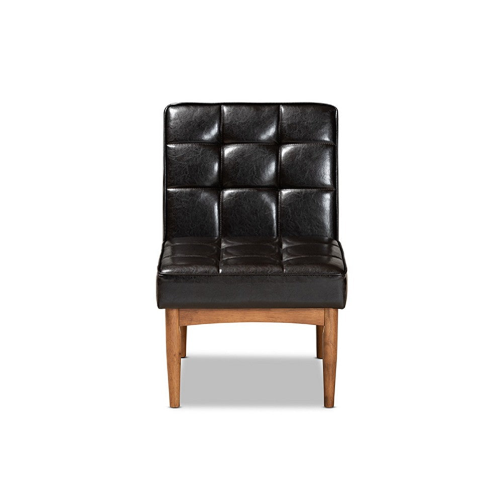 Baxton Studio Sanford Mid-Century Modern Dark Brown Faux Leather Upholstered and Walnut Brown Finished Wood Dining Chair