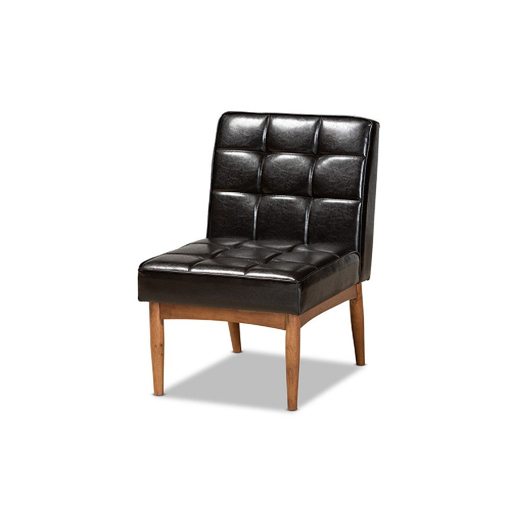 Baxton Studio Sanford Mid-Century Modern Dark Brown Faux Leather Upholstered and Walnut Brown Finished Wood Dining Chair