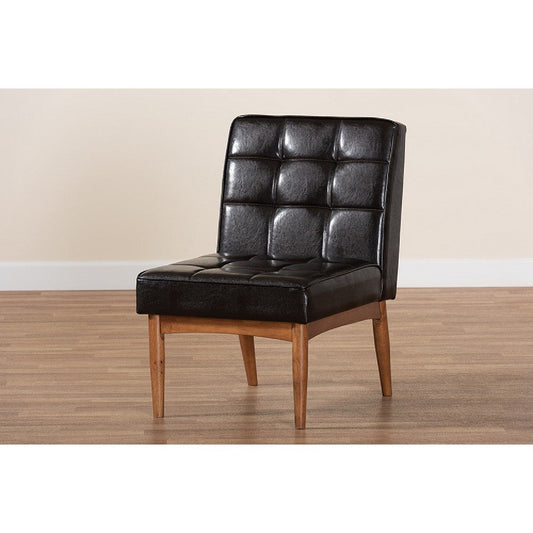 Baxton Studio Sanford Mid-Century Modern Dark Brown Faux Leather Upholstered and Walnut Brown Finished Wood Dining Chair