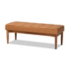 Baxton Studio Sanford Mid-Century Modern Tan Faux Leather Upholstered and Walnut Brown Finished Wood Dining Bench