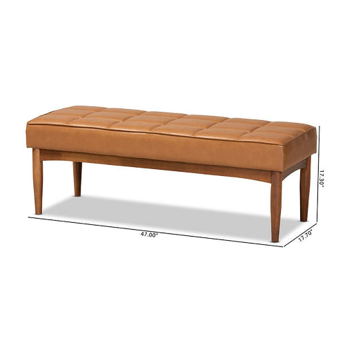 Baxton Studio Sanford Mid-Century Modern Tan Faux Leather Upholstered and Walnut Brown Finished Wood Dining Bench
