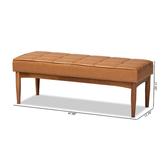 Baxton Studio Sanford Mid-Century Modern Tan Faux Leather Upholstered and Walnut Brown Finished Wood Dining Bench