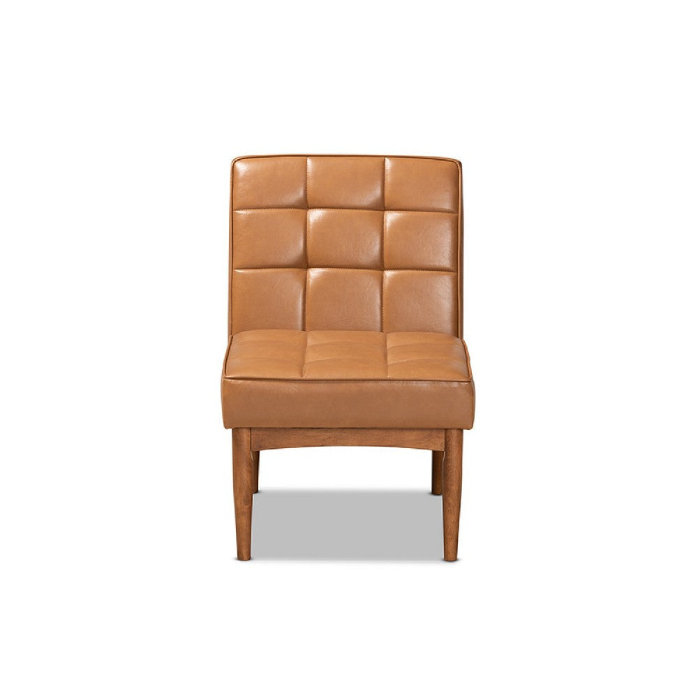 Baxton Studio Sanford Mid-Century Modern Tan Faux Leather Upholstered and Walnut Brown Finished Wood Dining Chair