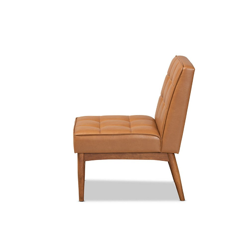 Baxton Studio Sanford Mid-Century Modern Tan Faux Leather Upholstered and Walnut Brown Finished Wood Dining Chair