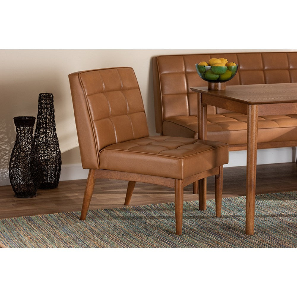 Baxton Studio Sanford Mid-Century Modern Tan Faux Leather Upholstered and Walnut Brown Finished Wood Dining Chair