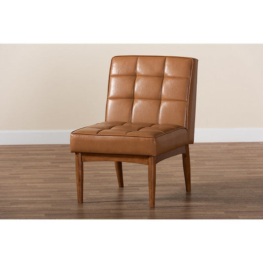 Baxton Studio Sanford Mid-Century Modern Tan Faux Leather Upholstered and Walnut Brown Finished Wood Dining Chair