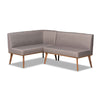 Baxton Studio Odessa Mid-Century Modern Grey Fabric Upholstered and Walnut Brown Finished 2-Piece Wood Dining Nook Banquette Set