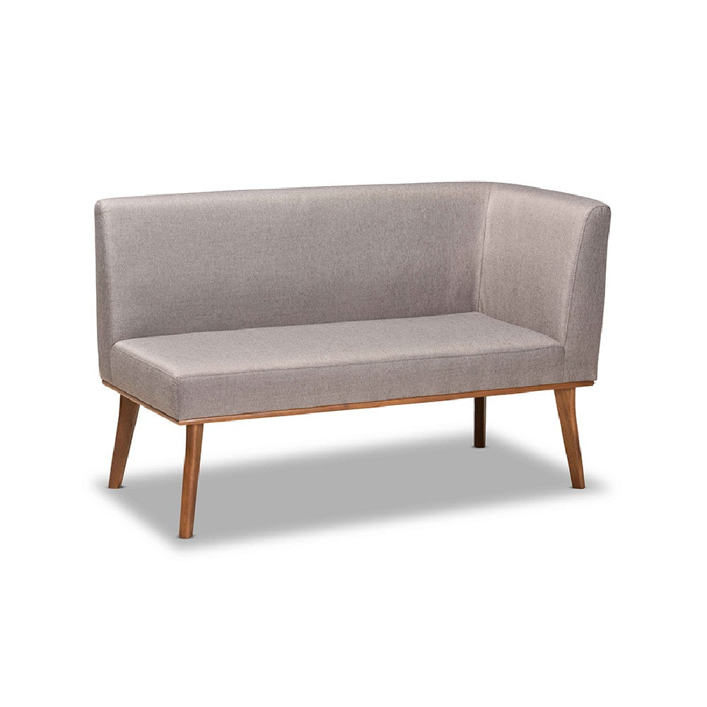 Baxton Studio Odessa Mid-Century Modern Grey Fabric Upholstered and Walnut Brown Finished 2-Piece Wood Dining Nook Banquette Set