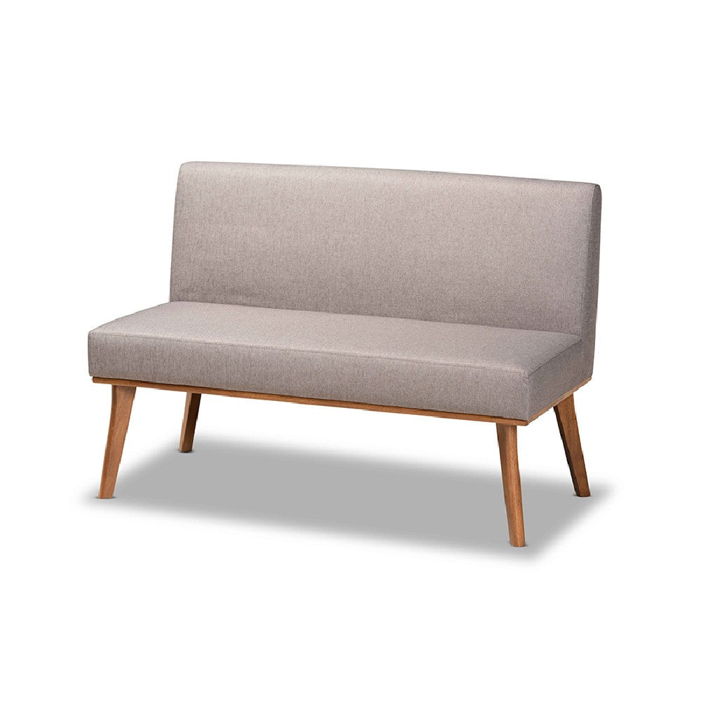 Baxton Studio Odessa Mid-Century Modern Grey Fabric Upholstered and Walnut Brown Finished 2-Piece Wood Dining Nook Banquette Set